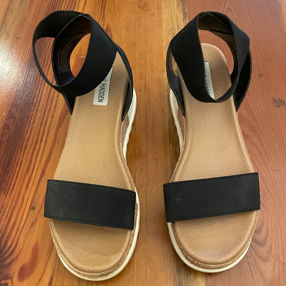 Steve Madden Black Elba Wedge Sandal Size 7 1/2